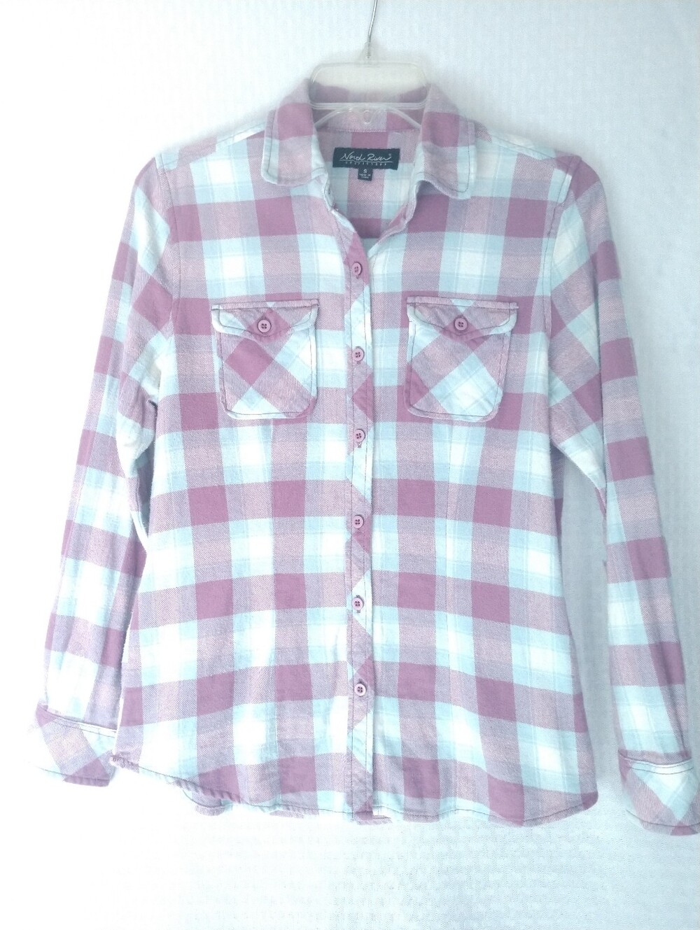 Women's Flannel Shirt North River Outfitters Purple Blue Plaid Cotton Size Small